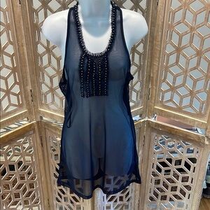 Twelve by Twelve Sheer Navy Blue Beaded Racer Back Tank Top size L